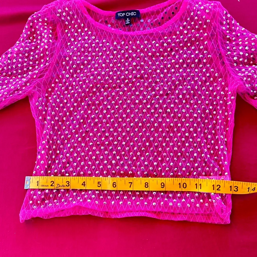 Chic Pink Embellished Sheer Blouse